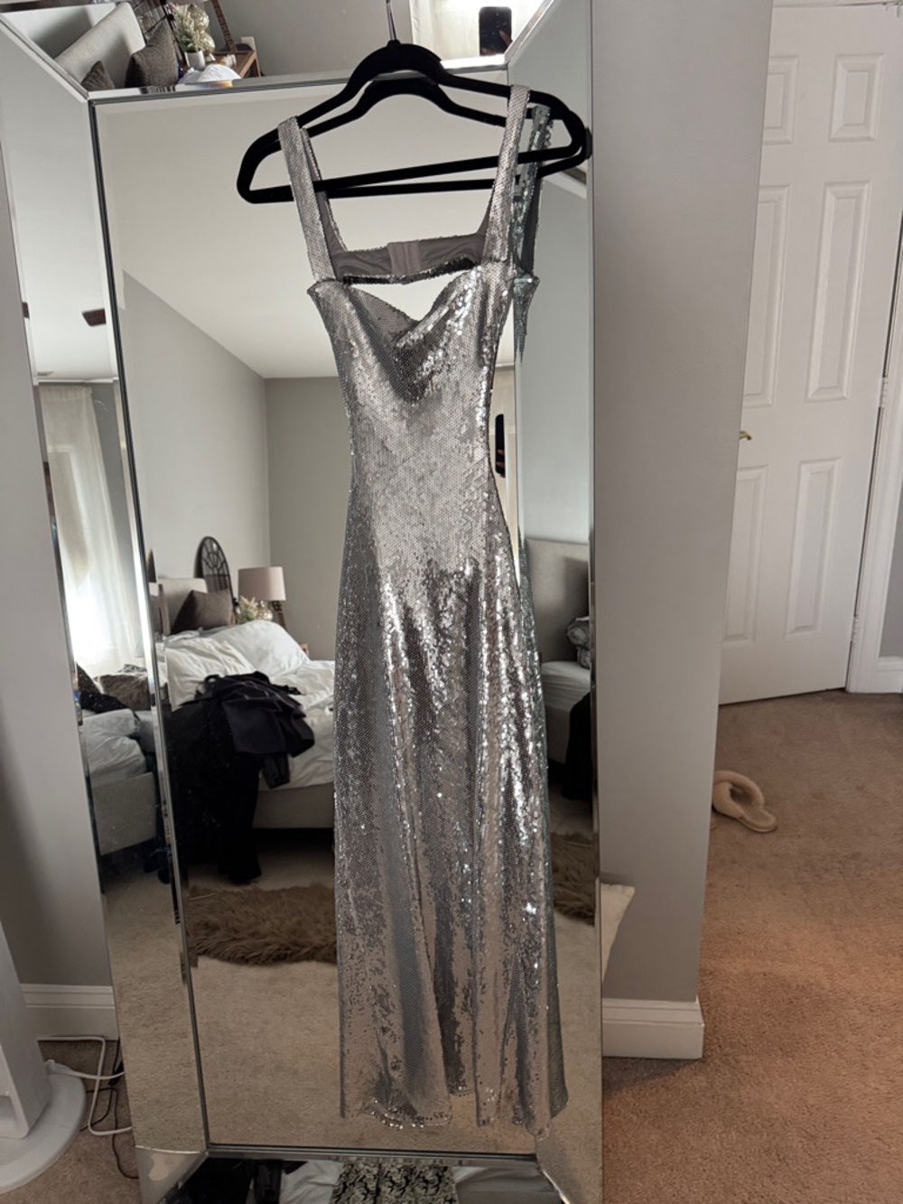 Meshki Silver Sequin Strappy Maxi Dress